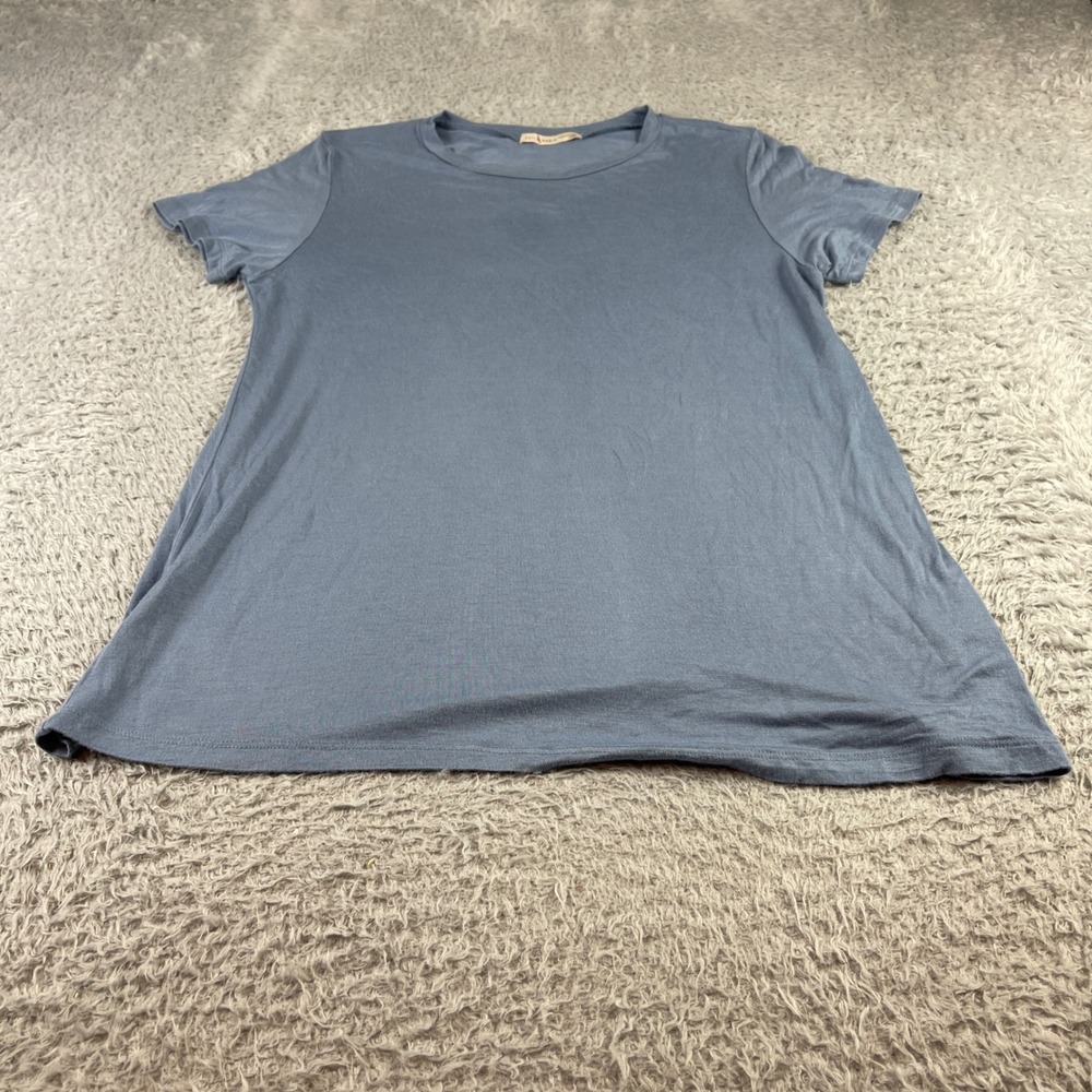 Active Basic Womens Crewneck Short Sleeve T-Shirt Blue Rayon Spandex Large